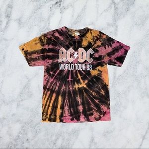 AC/DC Tie-Dye 'World Tour 88' Tee - Pink Black Orange